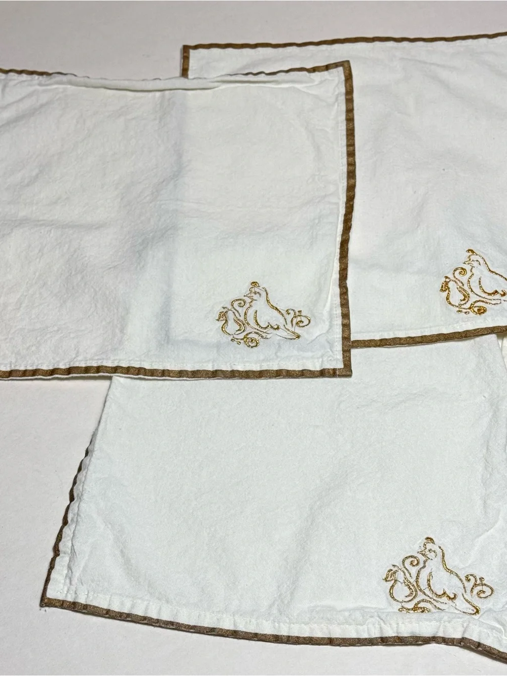 11 Charming Vintage White Cotton Embroidered Christmas Napkins Partridge Bird